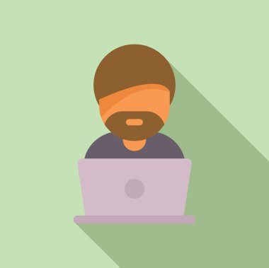 Yeşil arkaplana karşı dizüstü bilgisayarda çalışan bir kişinin minimalist bir çizimi