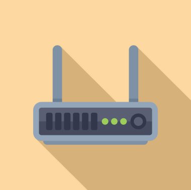 Bej arkaplanda modern düz tasarım tarzına sahip basit bir kablosuz yönlendirici simgesinin vektör çizimi