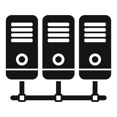 Ağ oluşturma ve veri merkezi temaları için bağlı üç sunucu biriminin vektör illüstrasyonu