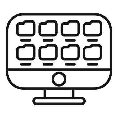 Dosya dizinlerini gösteren bir bilgisayar monitörünün siyah ve beyaz çizgi çizimi