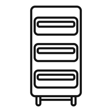 Dikey çekmece ünitesinin basit, temiz çizgi çizimi, iç tasarım temaları için mükemmel