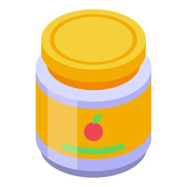 Mühürlü meyve etiketli bebek maması kavanozunun renkli izometrik çizimi