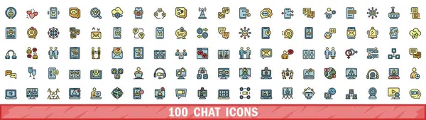 stock vector 100 chat icons set. Color line set of chat vector icons thin line color flat on white