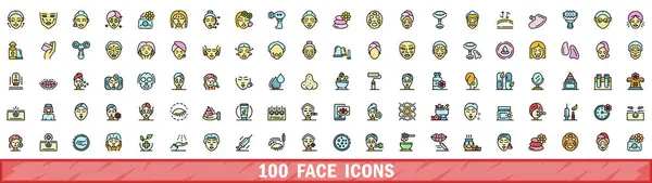 stock vector 100 face icons set. Color line set of face vector icons thin line color flat on white