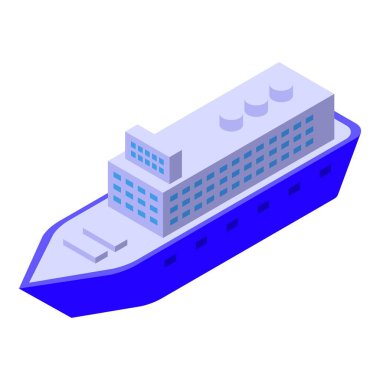 Beyaz arka planda izole edilmiş modern bir yolcu gemisinin renkli izometrik vektör çizimi. Deniz seyahati, lüks tatil ve boş zaman ulaşımı için mükemmel.