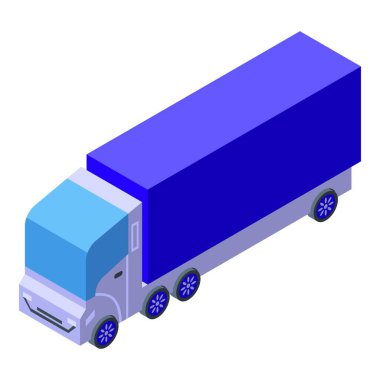 Modern bir mavi dağıtım kamyonunun canlı izometrik vektörü lojistik ve ulaşım kavramları için mükemmel.
