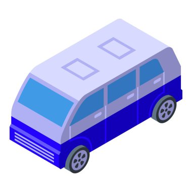 Mavi bir minibüsün 3D izometrik çizimi, nakil temalı tasarımlar için mükemmel