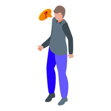 Konuşma balonunda soru işareti olan bir adamın kafa karışıklığını ya da merakını gösteren...