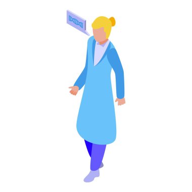 Bir kadın profesyonelin tablet tutarken güvenli bir şekilde yürümesinin stilize edilmiş izometrik çizimi