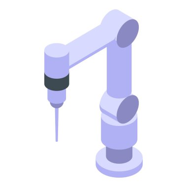 Gelişmiş otomasyon ve hassas mühendislik teknolojisine sahip fütüristik endüstriyel fabrikadaki bir robotik kolun Isometric vektör çizimi
