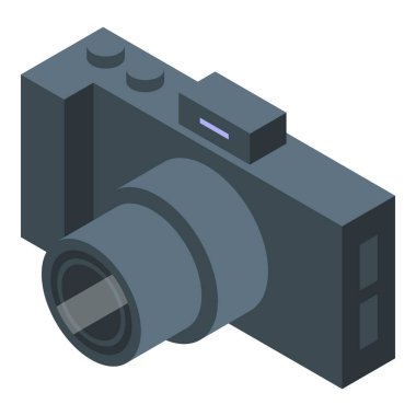 Fotoğraf ekipmanları teknolojisi ve grafik sanatsal resim ikonu görsel elektronik cihaz için modern dijital 3D izometrik kamera illüstrasyonu