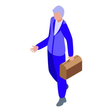 Mavi takım elbiseli bir işadamının kahverengi bir çantayla yürüdüğünü gösteren iztrik vektör çizimi.