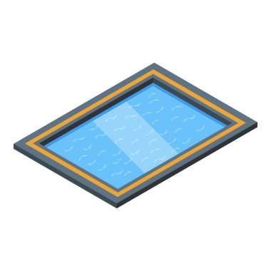 Modern izometrik yüzme havuzu çizimi, sakin ve huzurlu bir su manzarası gösteriyor. Yaz tatili ve rahatlama için mükemmel. Lüks bir otel odasında temiz bir şekilde ayarlandı.