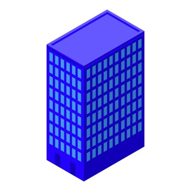 Modern bir gökdelenin canlı mavi 3d izometrik çizimi, iş kavramları için uygundur