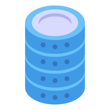 Mavi siber güvenlik teknolojisi ve ölçeklenebilir ağ illüstrasyonuna sahip 3D izometrik veritabanı sunucu simgesi