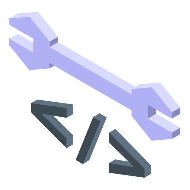 Bir ingiliz anahtarının üç boyutlu izometrik çizimi ve beyaz arka planda üç cıvata