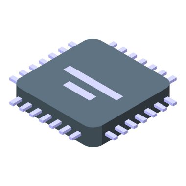 Bir anakart üzerinde modern bilgisayar donanımı ve elektronik bileşenleri temsil eden, vektör içinde devre ve yarı iletken işlemci tasarım illüstrasyonu ile Isometric Cpu çip ikonu teknolojisi kavramı