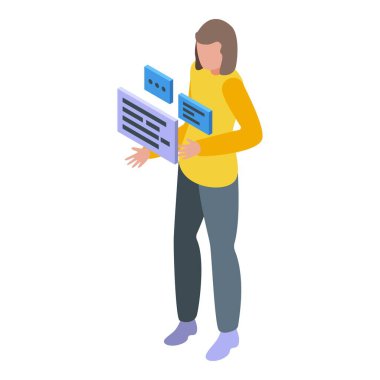 Dosya ve belgeler taşıyan bir izometrik ofis çalışanının vektör illüstrasyonu