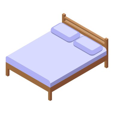 Modern bir iç dekorasyonda rahat bir uyku için minimalist, çağdaş ve simetrik tasarımlı Isometric çift kişilik yatak çizimi