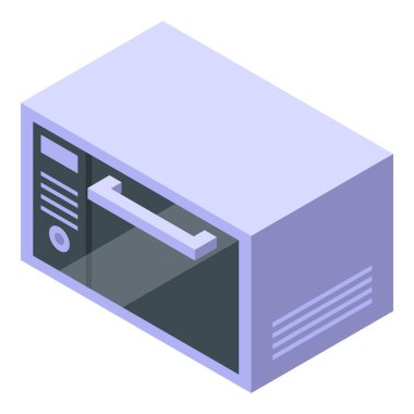 Masaüstü bilgisayar donanım kutusu için modern tasarım ve stil geometrik vektör grafiğiyle 3D izometrik bilgisayar kulesi çizimi. Teknoloji