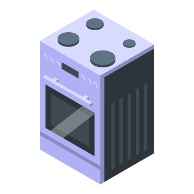 Modern izometrik mutfak sobası tasviri, temiz çizgiler ve enerjili pişirme ve pişirme için minimalist tasarım çağdaş bir iç mekanda