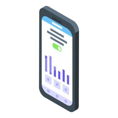 Ticari analizler için grafik ve veri gösteren modern bir akıllı telefonun Isometric tasarımı