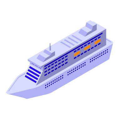 Mavi okyanusta seyahat, tatil, denizcilik ve deniz temalı grafik tasarım projeleri için mükemmel olan lüks bir izometrik yolcu gemisinin üç boyutlu tasviri.