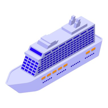 Modern dijital grafik tasarımı ile detaylı ve renkli izometrik yolcu gemisi çizimi, seyahat, tatil ve maritimetemalı projeler için mükemmel