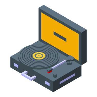 Müzik, eğlence ve nostalji amaçları için retro, grafik ve eski moda tasarım ile Isometric vintage turntable illüstrasyon