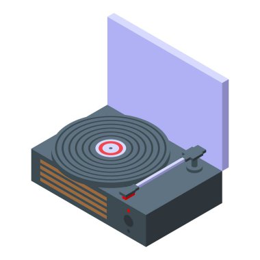 Klasik bir pikabın detaylı izometrik grafiği, müzik temalı tasarımlar için mükemmel.