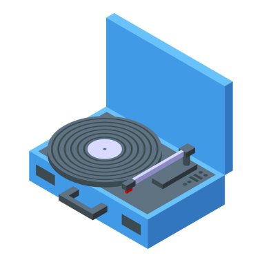 Müzikle ilgili grafikler için uygun klasik bir vinil pikabın 3d izometrik tasarımı
