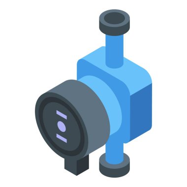 Bu modern elektromekanik cihazın karmaşık teknik ve mekanik yönlerini gösteren, temiz beyaz zemin üzerinde canlı mavi izometrik bir elektrikli motorun ayrıntılı vektör çizimi