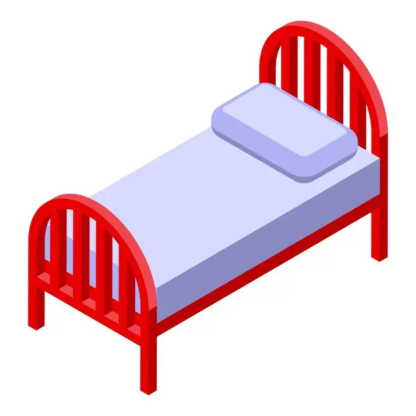 Stock vector 3d isometric illustration of a cozy single red bed with a pillow and blanket on a white background