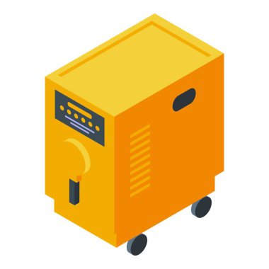 Dizel yakıt motorlu Isometric endüstriyel güç jeneratörü ve inşaat ve mühendislik endüstrisinde taşınabilir elektrik yedeklemesi için 3D illüstrasyon