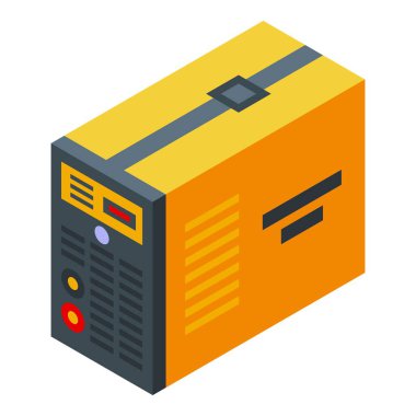 Detailed 3d isometric graphic of an orange and black power supply for electronic devices and computers clipart