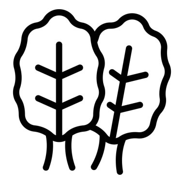 İki biçimlendirilmiş ağaç simgesinin siyah beyaz çizgisi sanatı, çeşitli tasarım ihtiyaçları için uygundur.