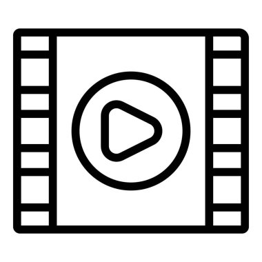 Video içeriğini sembolize eden, bir film şeridi içindeki siyah beyaz çalma düğmesinin vektör illüstrasyonu