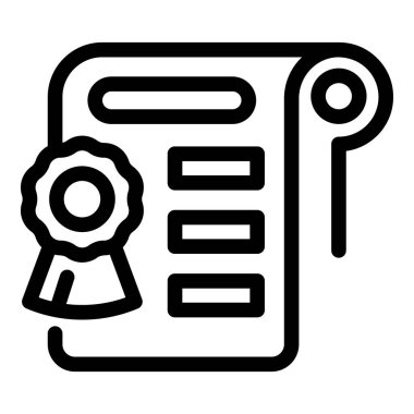 Bir sertifikanın siyah çizgi simgesi veya rozetli bir diploma