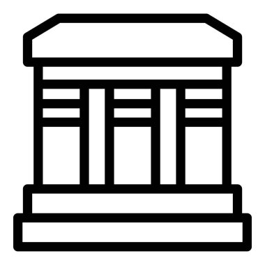 Geleneksel mimari tasarımı, finans, bankacılık kurumu ve kurumsal finans sembolünü temsil eden, siyah-beyaz vektör ana hatlarıyla klasik banka binası simgesi