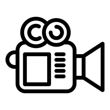 Film yapımcılığı ve video sanayisi için geçmişe dönük kamera hattı simgesi. Eski klasik tasarım ekipmanlarının basit siyah beyaz çizimi. Multimedya ve eğlence üretimi için mükemmel