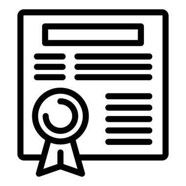 Tamamlama kurdelesi ve akreditasyon ödüllü başarı ikonu resmi siyah-beyaz vektör grafik illüstrasyonu