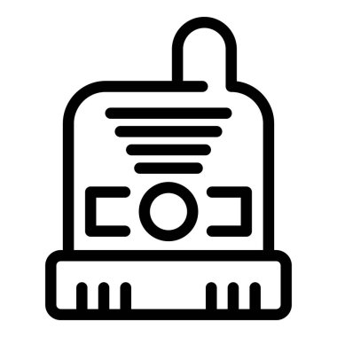 Temizlik ekipmanları için el yapımı bir elektrikli süpürge ikonunun minimalist siyah-beyaz vektör çizimi. Basit çizgiler ve izole edilmiş düz tasarım ile