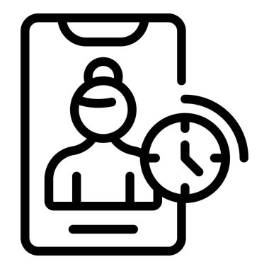 Bir kadın profili ve bir zaman yönetim sembolü içeren bir çizgi çizimi.