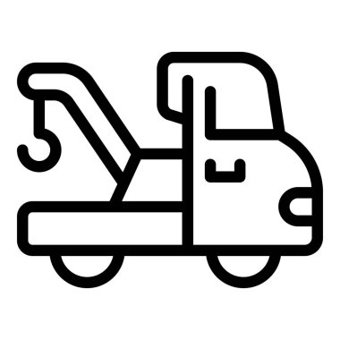 Çekici servisi ve yol kenarı yardım endüstrisi için basit çizgili sanat vektör ilüstrasyonunda siyah beyaz çekici kamyon simgesi