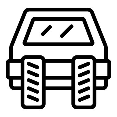 Basitleştirilmiş geometrik SUV araç simgesinin siyah beyaz çizgisi çizimi