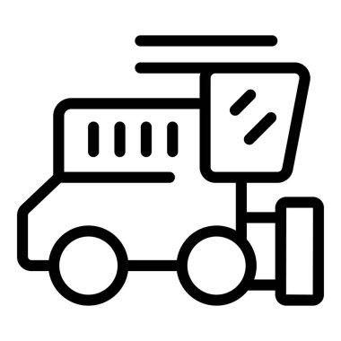 Basit simge kullanımı veya grafik tasarımı için siyah beyaz yiyecek kamyonunun basitleştirilmiş çizgi çizimi