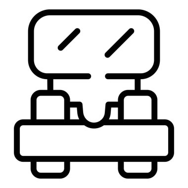 Simgeler ve logolar için uygun, siyah ve beyaz bir otobüs ön görünümü basit çizgi çizimi