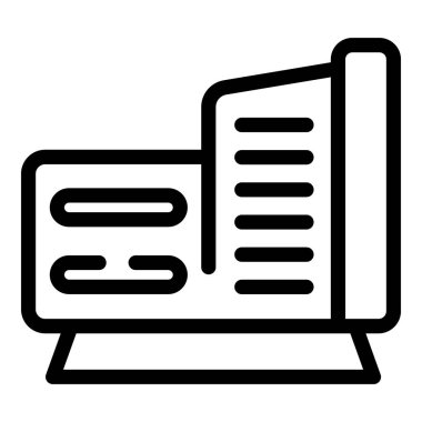 Açık bir belgeyle biçimlendirilmiş bir dizüstü bilgisayarın siyah ve beyaz çizimi, dijital kavramlar için mükemmel