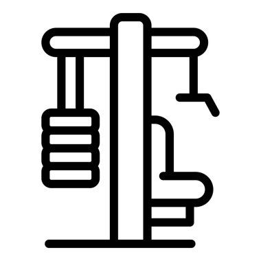 Dikey halterli, ağırlıklı, koyu siyah beyaz bir halterin basitleştirilmiş çizgi sanat simgesi