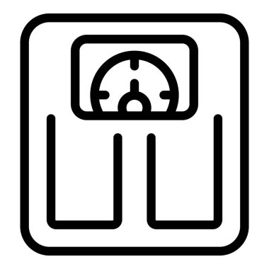 Modern ölçek ikon vektör çizimi hassasiyet ölçümü ve dengeli ağırlık sembolü ile uygunluk için düz tasarım. Diyet olsun. Ve sağlık kontrolü.